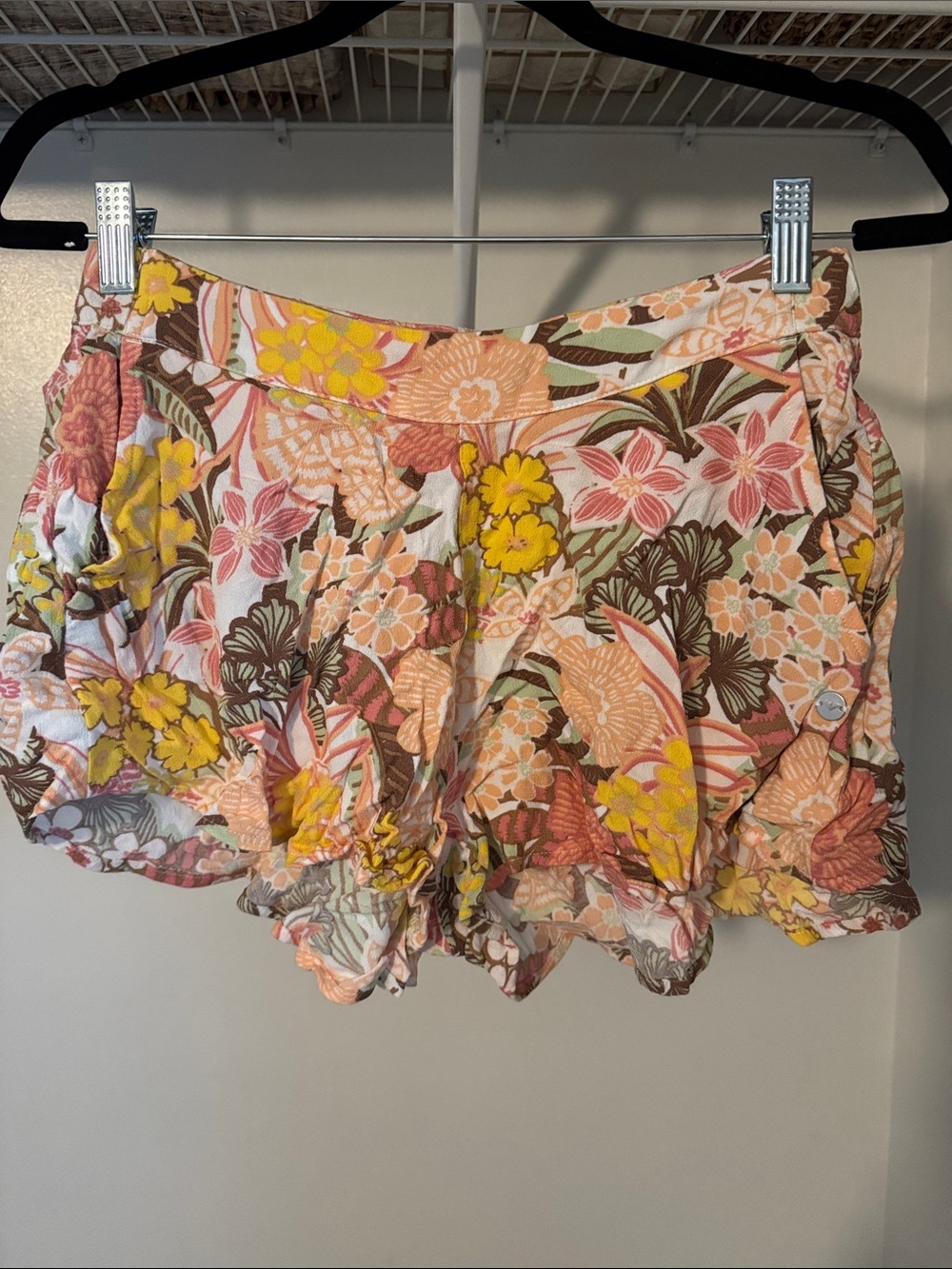 Floral Ruffle Women’s Shorts in Pink & Yellow